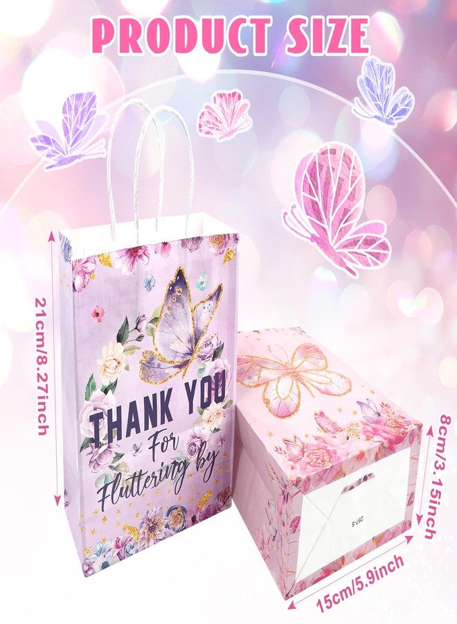 ROLYTA 24 Pcs Butterfly Party Favors Goodie Bags, Butterfly Flowers Thank You Gift Bags Pink Blue Purple Birthday Candy Treat Bag with Handles for Girl Butterfly Birthday Party, Glitter Style - Image 2